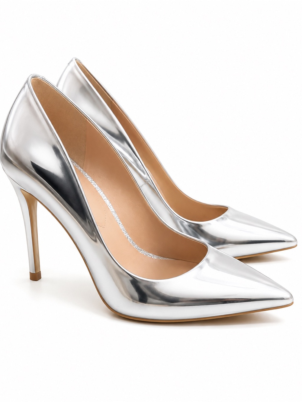 ALDO Metallic Silver Pointed Toe Stiletto Heels Size 6.5